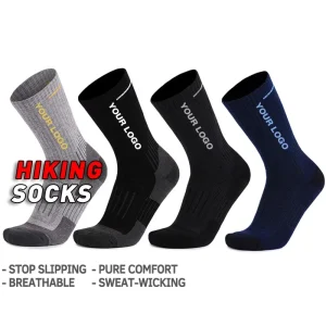 Men’s Crew Hiking Socks with Bottom Logo Merino Wool Cushioned Performance Medium Weight for Outdoor Sports