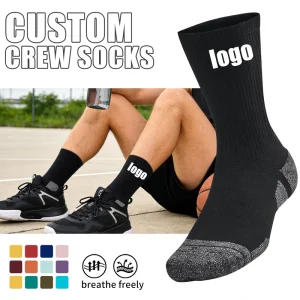 Men’s Crew Socks Customizable Breathable Cushioned Athletic Socks Moisture Wicking for Sports CE Certified OEM