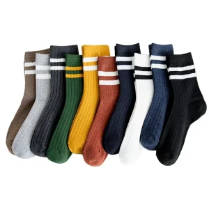 Men’s Crew Sports Socks Fashionable Autumn Sweat-Absorbent Knitted Spandex Nylon Cotton Solid
