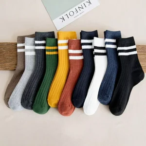 Men’s Crew Spring Solid Casual Breathable Anti Slip Sporty Socks High Quality Retro Cotton Polyester Body Logo 5 Pairs