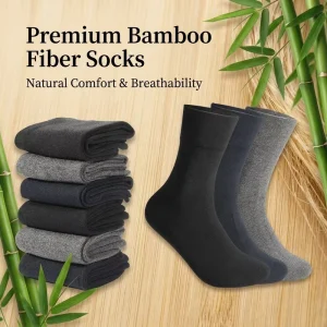 Men’s Crew Thin Business Soft Antibacterial Breathable Bamboo Fiber Dress Socks for Casual Daily Use