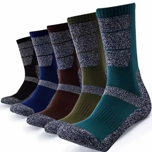 Men’s Crew Winter Knitted Socks 5 Pairs for Hiking Trekking Camping ODM (Dark Green 38-42)