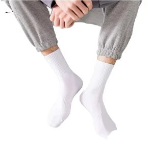 Men’s Custom High Ankle Sport Tennis Short Socks Youth 100% Cotton Crew Black & White Winter Knitted Technique