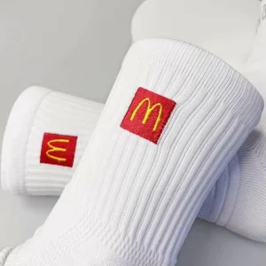 Men’s Custom Logo Sport Socks with Embroidered Design Thick Terry Material Crew Height Bottom Positioned Basketball Logo