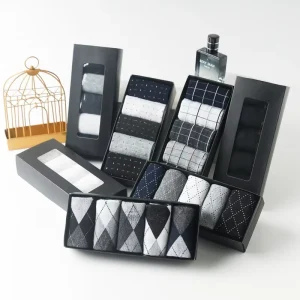 Mens Dress Socks Business Casual Solid Pattern Cotton Crew Sock