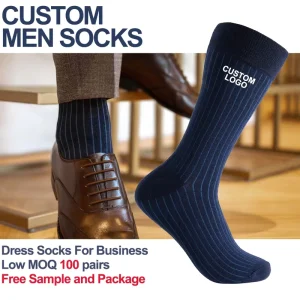 Men’s Dress Socks Custom Logo Breathable 100% Cotton Free Sample for Spring