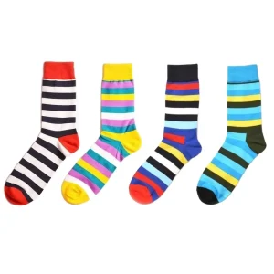Men’s Dress Socks Fun Comfortable Soft Business Combed Cotton Casual Crew Colorful Striped Socks