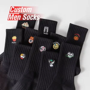 Men’s Embroidered Logo Socks Crew Solid Color Men’s Crew Cotton Socks Cartoon Animal Pattern Athletic Mid-Calf Sports Socks