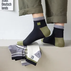 Men’s Embroidered Short Mid Calf Athletic Socks Solid Color Geometric Knit Quick Dry Breathable Combed Cotton Spandex Anti Slip