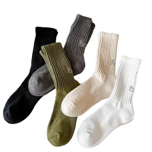 Men’s Fall Winter Thick Lined Cotton Socks Terry Pile Printed Letters Logo Cuff Antibacterial Mid Tube Stockings