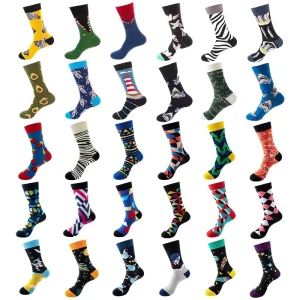 Men’s Fashionable High Elasticity Cotton Crew Socks Plus Size Breathable Casual Athletic Socks Custom Logo Design Cartoon Quick