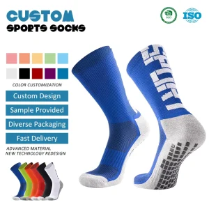 Men’s Football Sock Sports Letter Pattern Anti Slip Soccer Socks Polyester Terry Cloth Bottom Mid Calf Custom Soccer Grip Socks