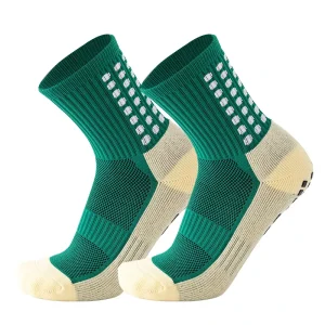 Men’s Football Socks Green Thick Middle Tube Towel Bottom Professional Sports Socks Anti Slip Soccer Grip Sock