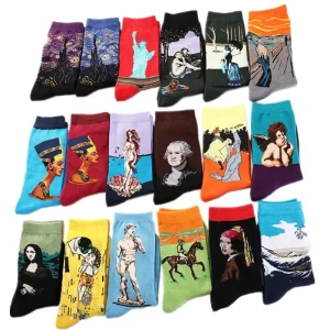 Men’s Fun Trendy Socks Cartoon Pattern Breathable Spring Crew Socks Artistic Stylish Socks for Men