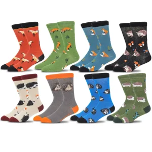 Men’s Funny Dress Socks Anime Fox Hedgehog Horse Crew Knitted Cotton Socks Novelty Happy Crazy Suit Socks
