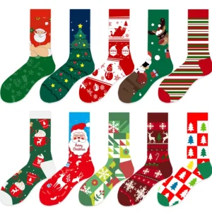 Men’s Funny Fun Colorful Crazy Funky Stripes Crew Socks Novelty Happy Cotton Christmas Socks with Santa Claus