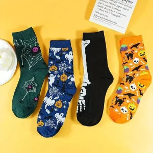 Men’s Halloween Themed Customized Pattern Mid-calf Socks Comfy Breathable Soft Sweat-absorbing Funny Cute Casual Sock