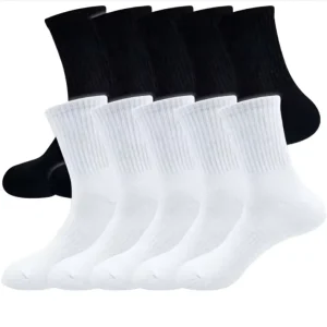 Men’s High Calf Athletic Socks Black & White Striped Solid Color Crew-Style Scrunch Socks