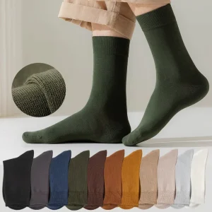Men’s High Mercerized Cotton Bamboo Socks Black Soft Hand Feel Breathable Logo Free Size Crew Tube Sports Business Spring Bottom