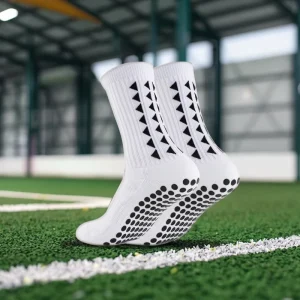 Men’s High Quality Anti Slip Crew Socks for Nonslip Non Glue Grip Sports Football Soccer Socks with Logo on Bottom