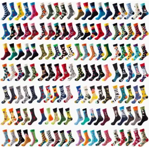 Men’s High Quality Casual Cotton Crew Socks Colorful Fun Novelty Autumn Breathable Eco Friendly Dress Socks Long Variety