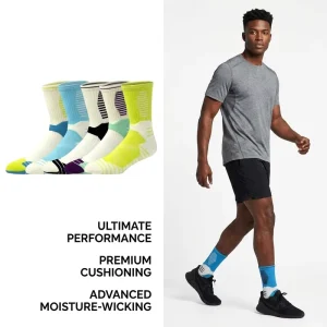 Men’s High Tube Sport Socks Compression Crew Style with Bottom Logo Youth Basketball Baseball Run Fashion Cotton Crew for Youth