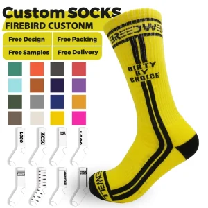 Men’s Jacquard Knitted Crew Cotton Cuff Socks Youth Athletes Custom Logo Sports Breathable Basketball Sports Socks