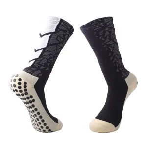 Men’s Knee High Football Crew Socks with Customizable Logo Autumn Knitted Anti Slip Sports Tube Towel Grip