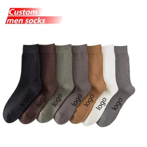 Men’s Luxury Casual Black Socks Custom High Quality Comfortable Breathable for Spring Season Logo on Bottom