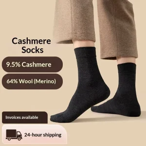 Men’s Merino Wool Cashmere Winter Mid-Calf Hand Stitched Antibacterial Warm Sweat-Absorbing Thick Socks