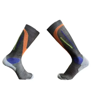 Men’s Merino Wool Compression Socks Mid Top Sweat Absorbing Breathable Toe Socks with Anti Odor Knitted with Logo Cuff Body