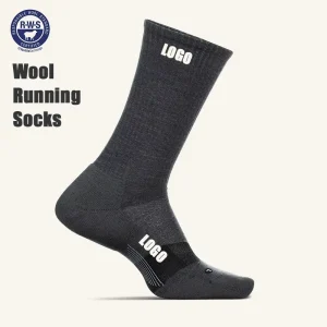 Men’s Merino Wool Crew Running Socks Thin Cushioned Athletic Socks for Hiking