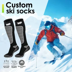 Men’s Merino Wool Ski Socks Custom Logo & Color Thermal Knee high Winter Socks for Snowboarding & Skiing