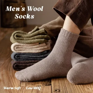 Men’s Merino Wool Socks Mid Calf Thermal Winter Warm Soft Breathable Anti Bacterial Bottom Logo 5 Colors Low MOQ Factory Direct