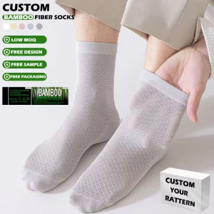 Mens Mid Calf Bamboo Fiber Sporty Business Casual Socks Quick Dry Antibacterial Breathable Odor Resistant Knitted Crew