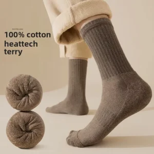 Men’s Mid-Calf Thickened Terry Towel Cotton Socks High Sporty Business Crew Warm Stockings Autumn Spring Breathable Design Cuff