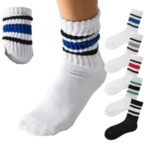 Men’s Mid-Length Autumn Sports Striped Socks Breathable Thickened Fleece-Lined Cotton Crew Height Academic Style Warm Towel