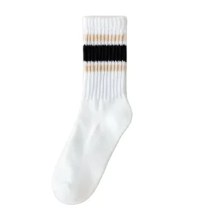 Men’s Mid-Length Winter Sports Striped Socks Thickened Fleece-Lined Academic Style Warm Towel Bottom Anti-Bacterial Logo