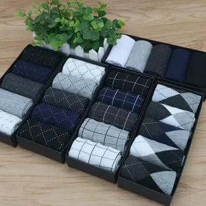 Men’s Mid Tube Crew Socks 5 Pairs Cotton Office Socks Spring Autumn Winter Business Casual Socks Boxed