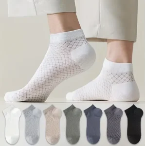 Men’s Mixed Set of 7 Pairs Thin Mesh Ankle Socks for Spring and Summer Breathable Casual Socks