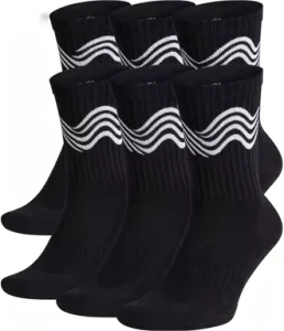 Men’s Moisture Wicking Crew Athletic Socks 6 Pack Breathable Polyester Cushioned Sport Socks for Running Basketball Daily Wear
