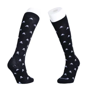 Men’s Performance Breathable Sports Socks Skull Design Cotton Crew Knitted Winter Knee High Casual Socks Skull Bottom Body Cuff