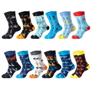 Mens Personalized Dress Socks Crew Happy Funny Crazied Colorful Dress Socks Unisex With logo Cotton