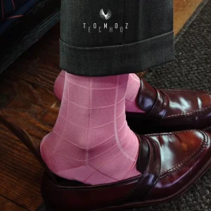 Men’s Pink Cotton Customizable Dress Socks with Cuff Design Breathable Pantyhose for Daily Business Wear
