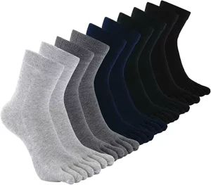 Men’s Polyester Five Toe Socks Breathable Anti-Odor Sweat-Wicking Crew Socks for All Seasons