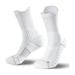 Men’s Professional Basketball Socks Crew Length Knitted Spandex Nylon Cotton Terry Sole Non Slip Grip Thick for Adult Sports