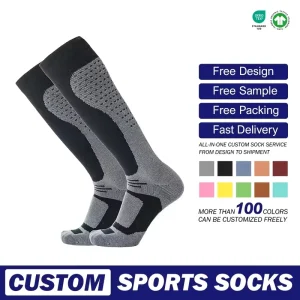 Men’s Professional Ski Socks Wool/Acrylic Breathable Knitted Crew Autumn Season Sweat Absorption Warmth Custom Design Body