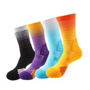 Men’s Professional Sports Socks Fleece Knitted Trendy Mid-Calf Color-Block Basketball Socks Sweat-Absorbing Breathable