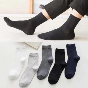 Men’s Pure Cotton Casual Long Mid Calf Socks Spring Autumn Black White Solid Color Sweat absorbing Business