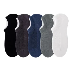 Men’s Pure Cotton Summer Short Mesh Socks Antibacterial Deodorant Non Slip Silicone Solid Color Crew Height Invisible Boat Cuff